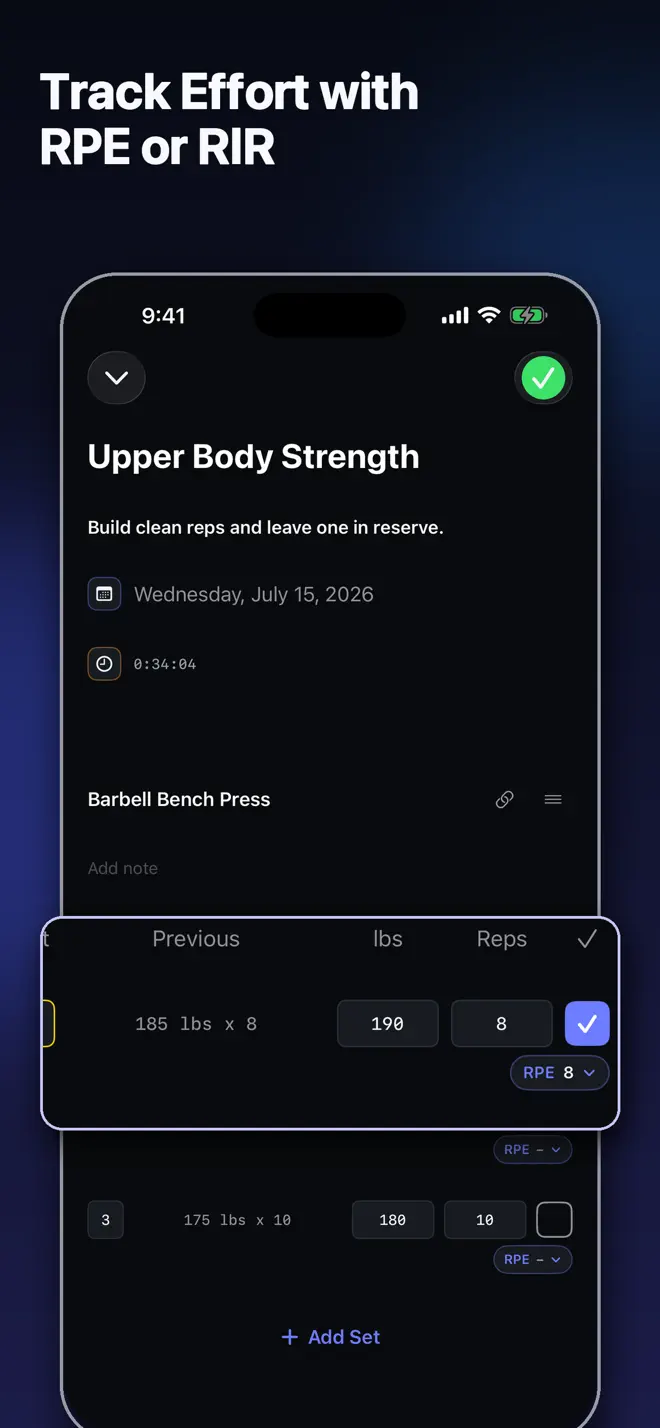 Rating a completed bench press set at RPE 8